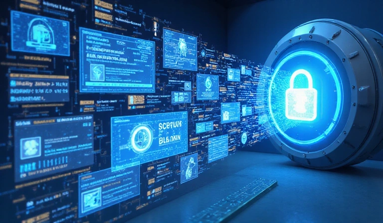 Data collection illustration showing different types of information being securely processed